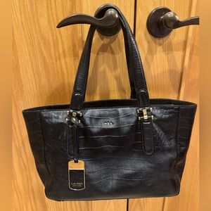 Lauren Ralph Lauren Black Croc-Embossed Tote